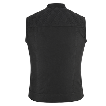 Women Waistcoat in Black Cotton Twill with Multiple Pockets