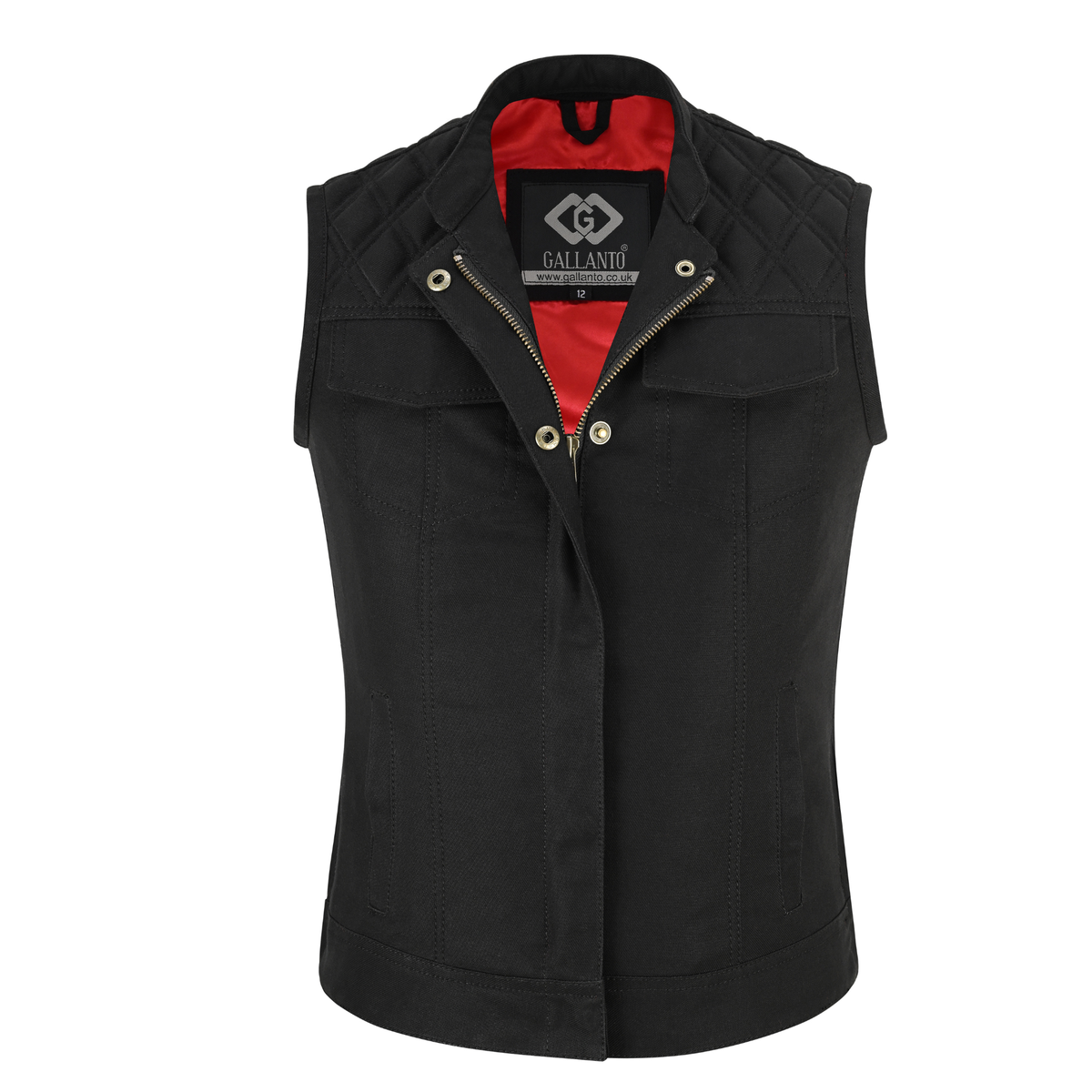 women waistcoat in black cotton twill with multiple pockets