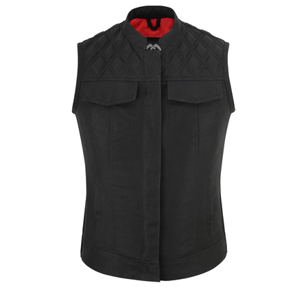 Women Waistcoat in Black Cotton Twill with Multiple Pockets