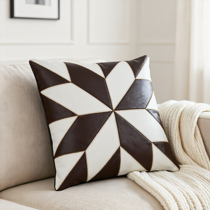 2 x Black & White Flower Original Leather Cushion Covers