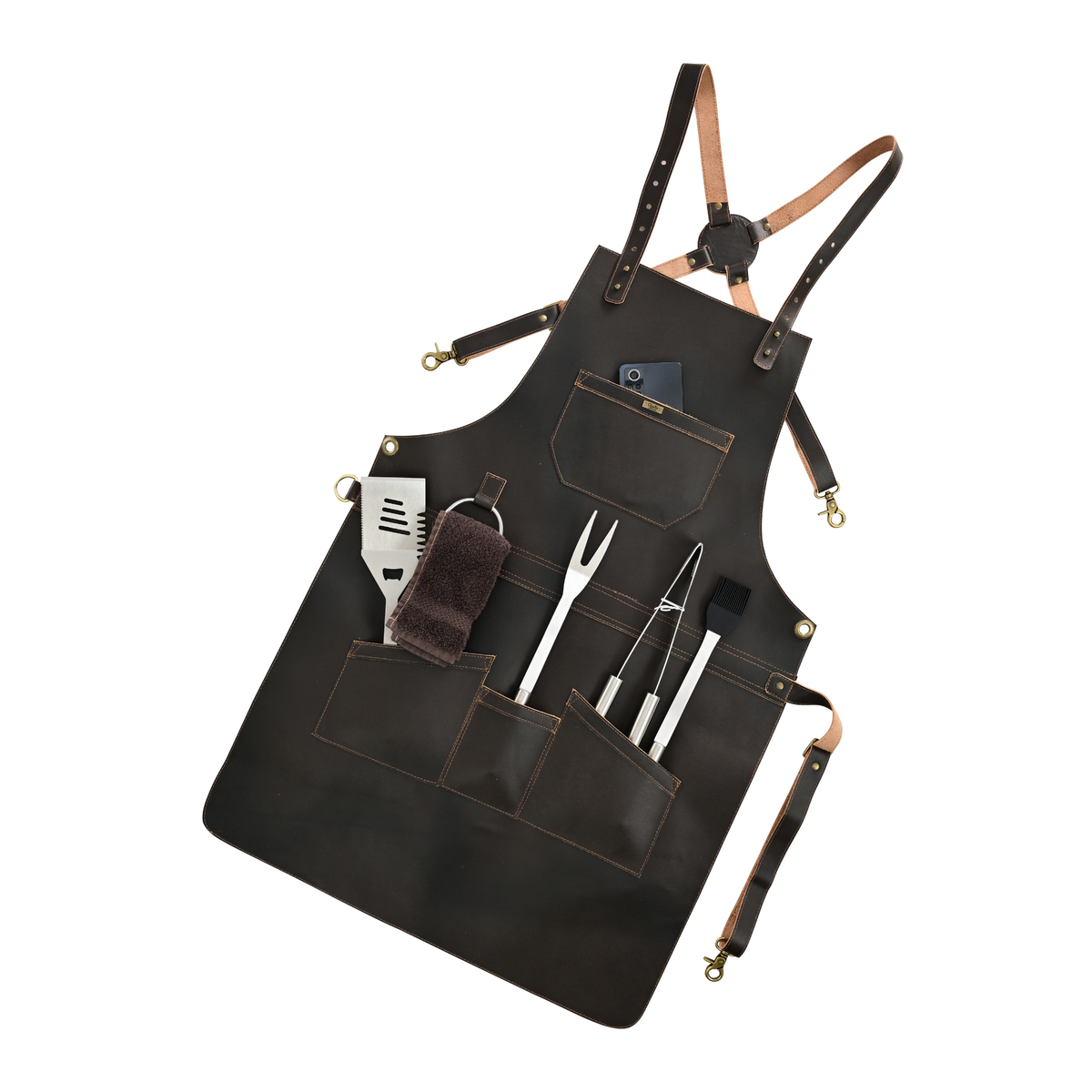 real leather multi-pocket apron butcher apron - bbq apron - cooking apron