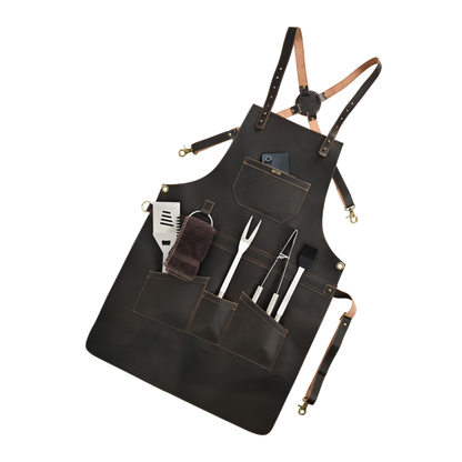 Real Leather Multi-Pocket Apron Butcher Apron - BBQ Apron - Cooking Apron