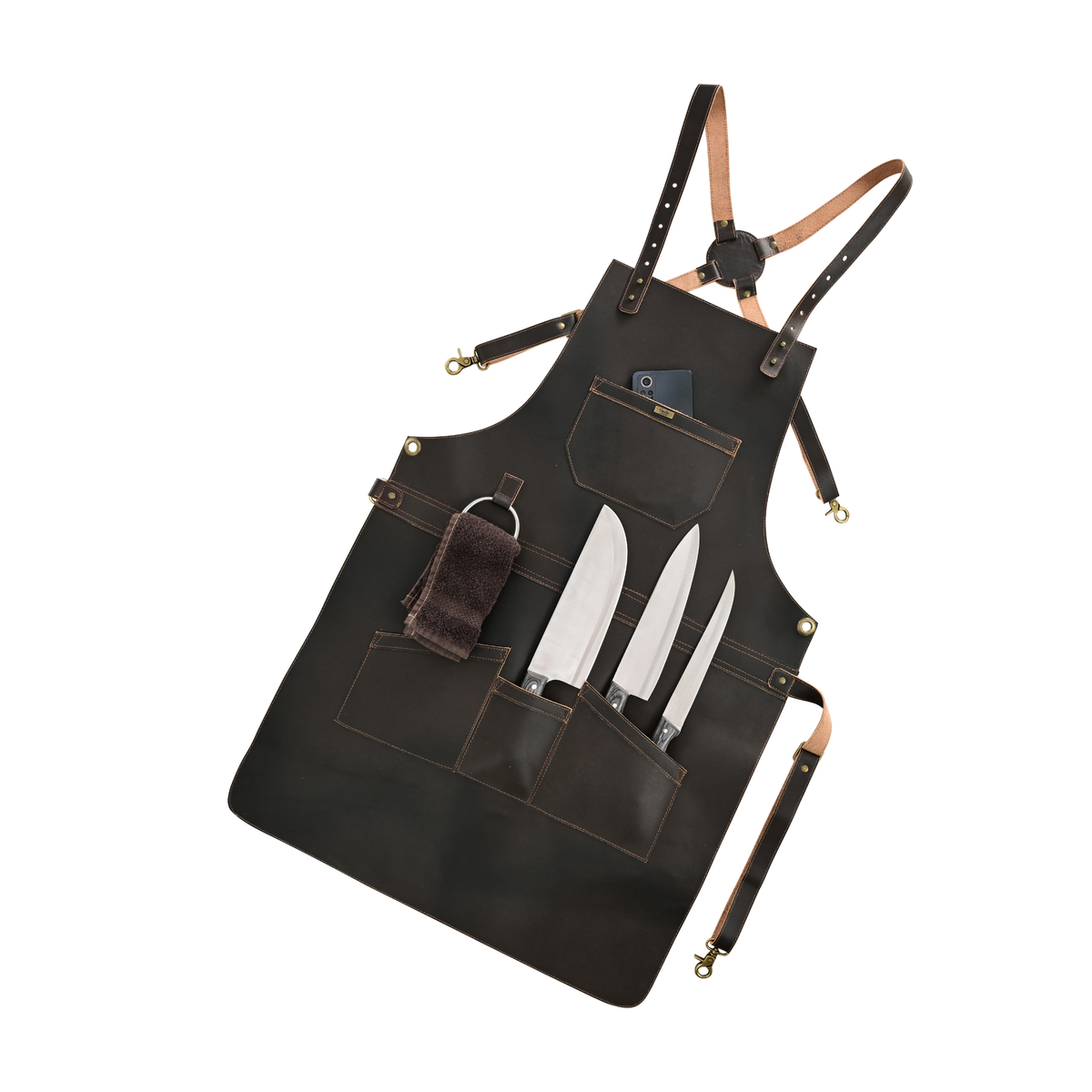 real leather multi-pocket apron butcher apron - bbq apron - cooking apron