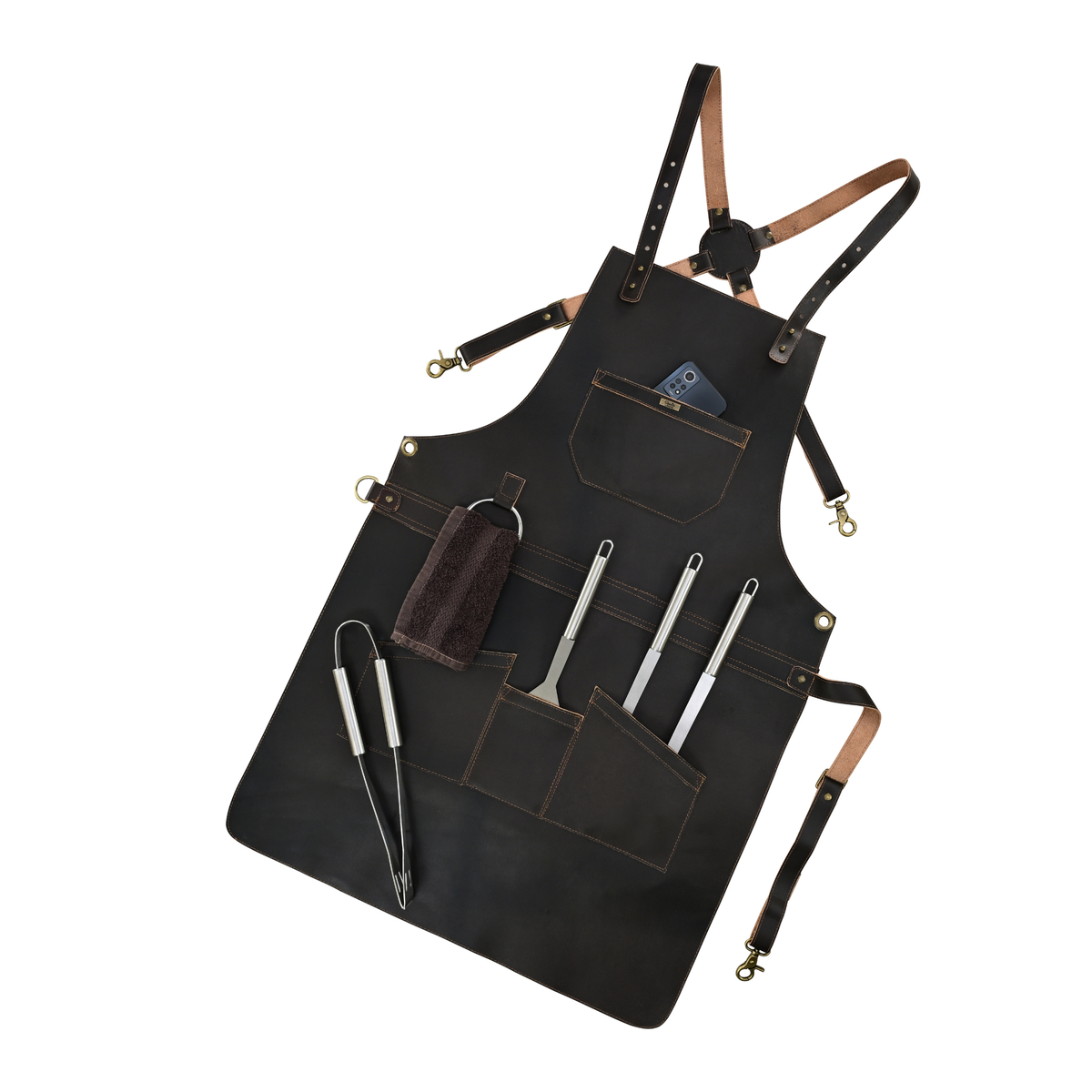 real leather multi-pocket apron butcher apron - bbq apron - cooking apron