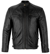 Mens Retro Vintage Grey Style Zipped Diamond Casual Biker Leather Jacket
