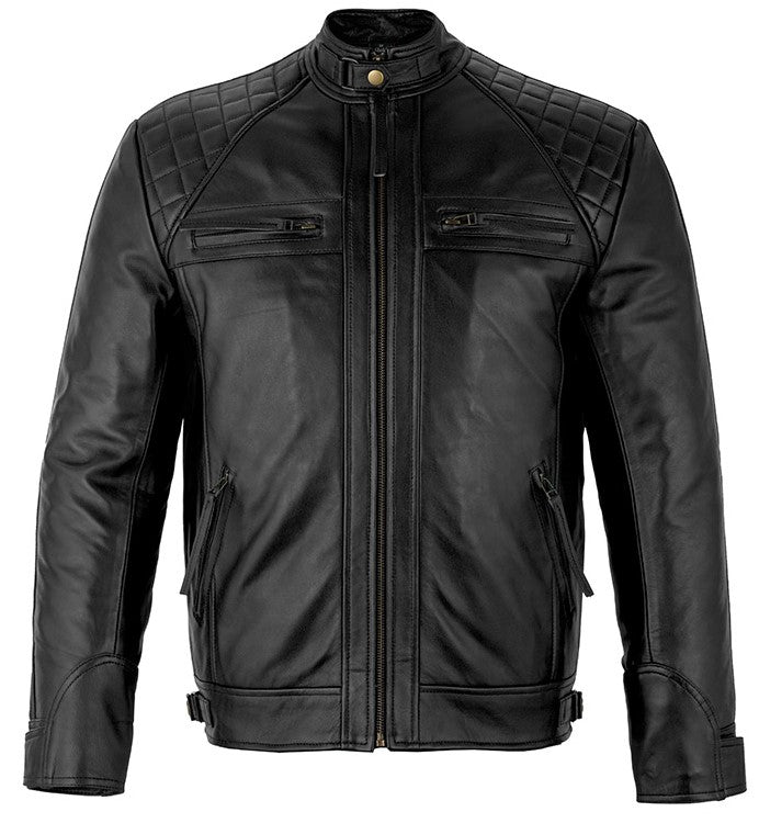 Mens Retro Vintage Grey Style Zipped Diamond Casual Biker Leather Jacket