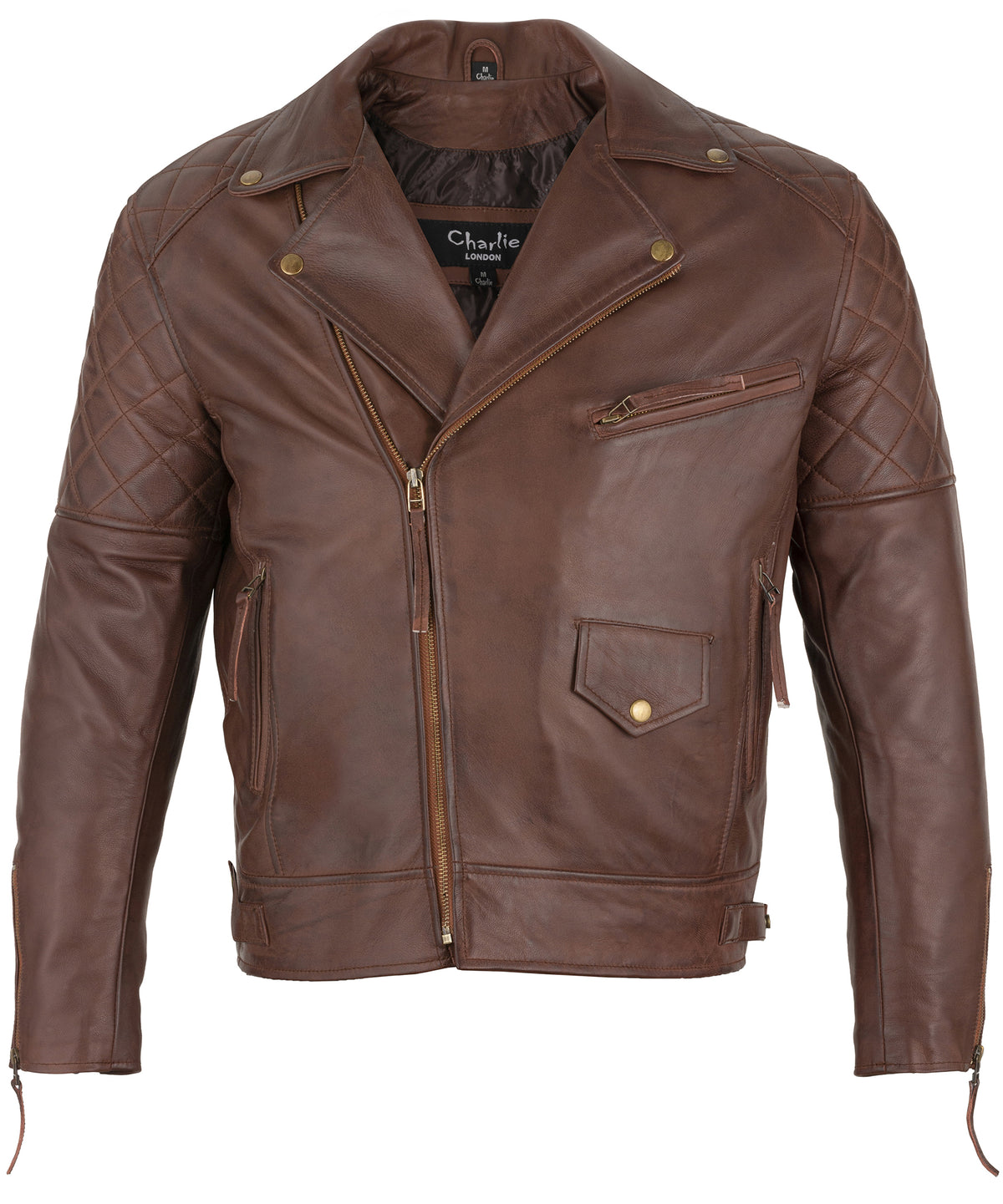 mens ashwood diamond vintage brown biker style leather jacket