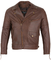Mens Ashwood Diamond Vintage Brown Biker Style Leather Jacket