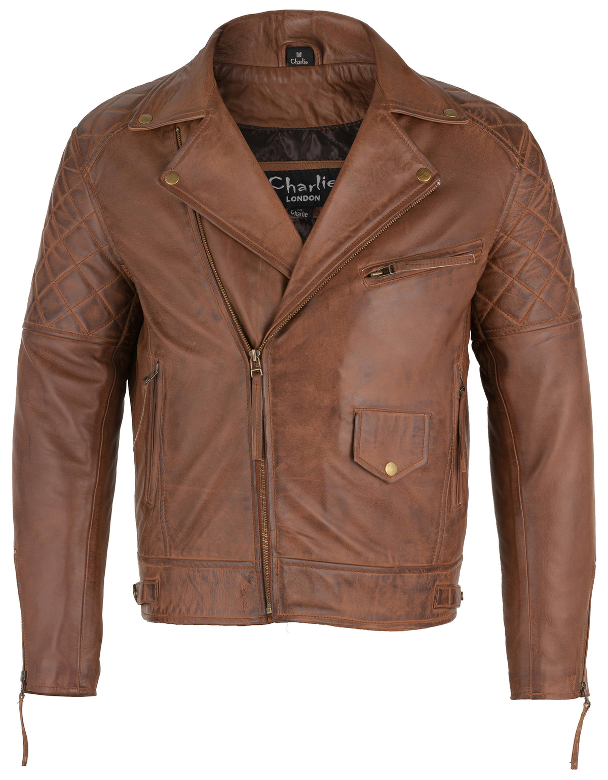 mens ashwood diamond vintage brown biker style leather jacket