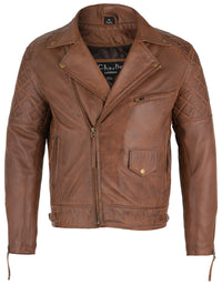 Mens Ashwood Diamond Vintage Brown Biker Style Leather Jacket