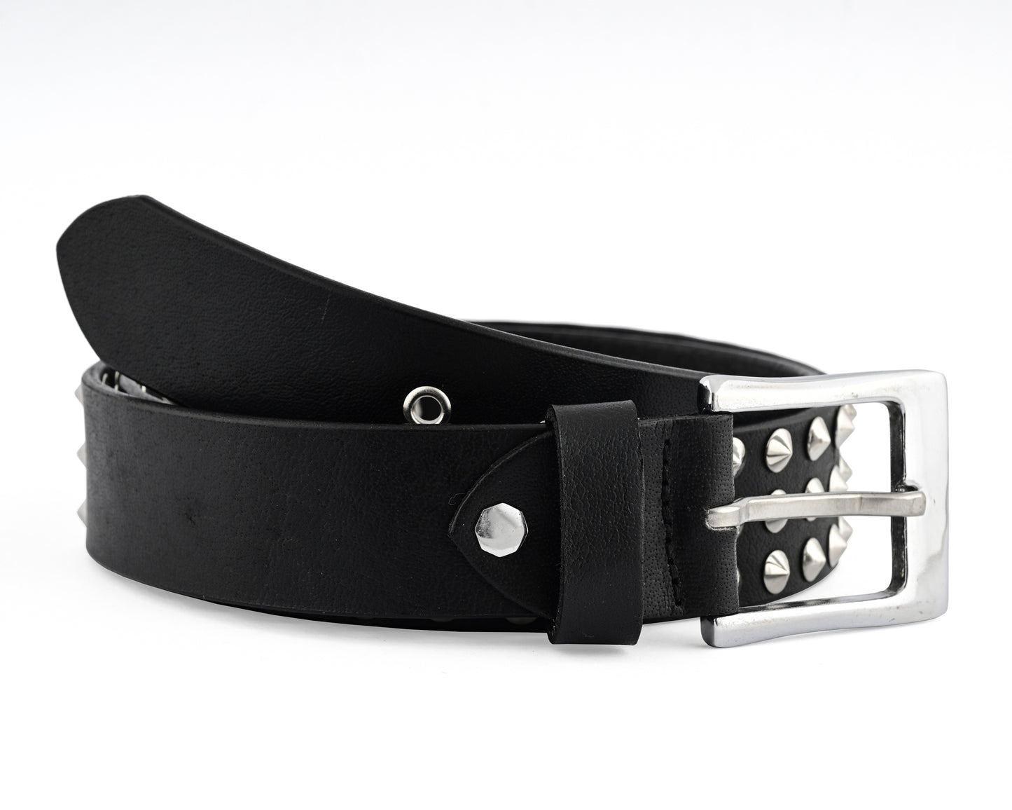 premium leather belts with round pyramids design & steel buckle for all