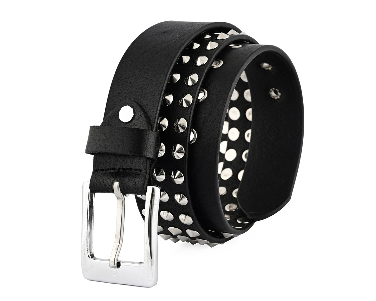 Premium Leather Belts with Round Pyramids Design & Steel Buckle for All