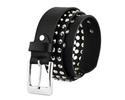 Premium Leather Belts with Round Pyramids Design & Steel Buckle for All