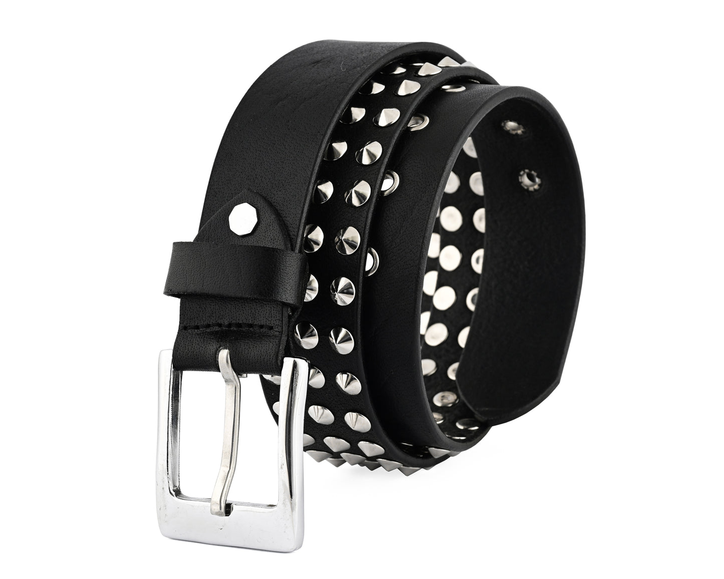 premium leather belts with round pyramids design & steel buckle for all