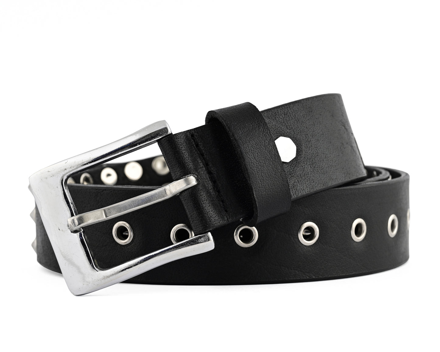 premium leather belts with round pyramids design & steel buckle for all