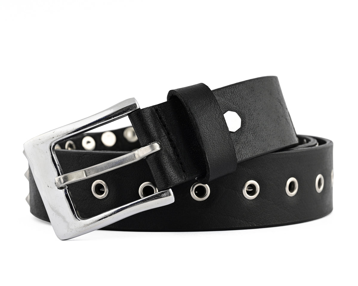 Premium Leather Belts with Round Pyramids Design & Steel Buckle for All