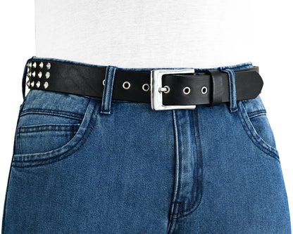 Premium Leather Belts with Round Pyramids Design & Steel Buckle for All