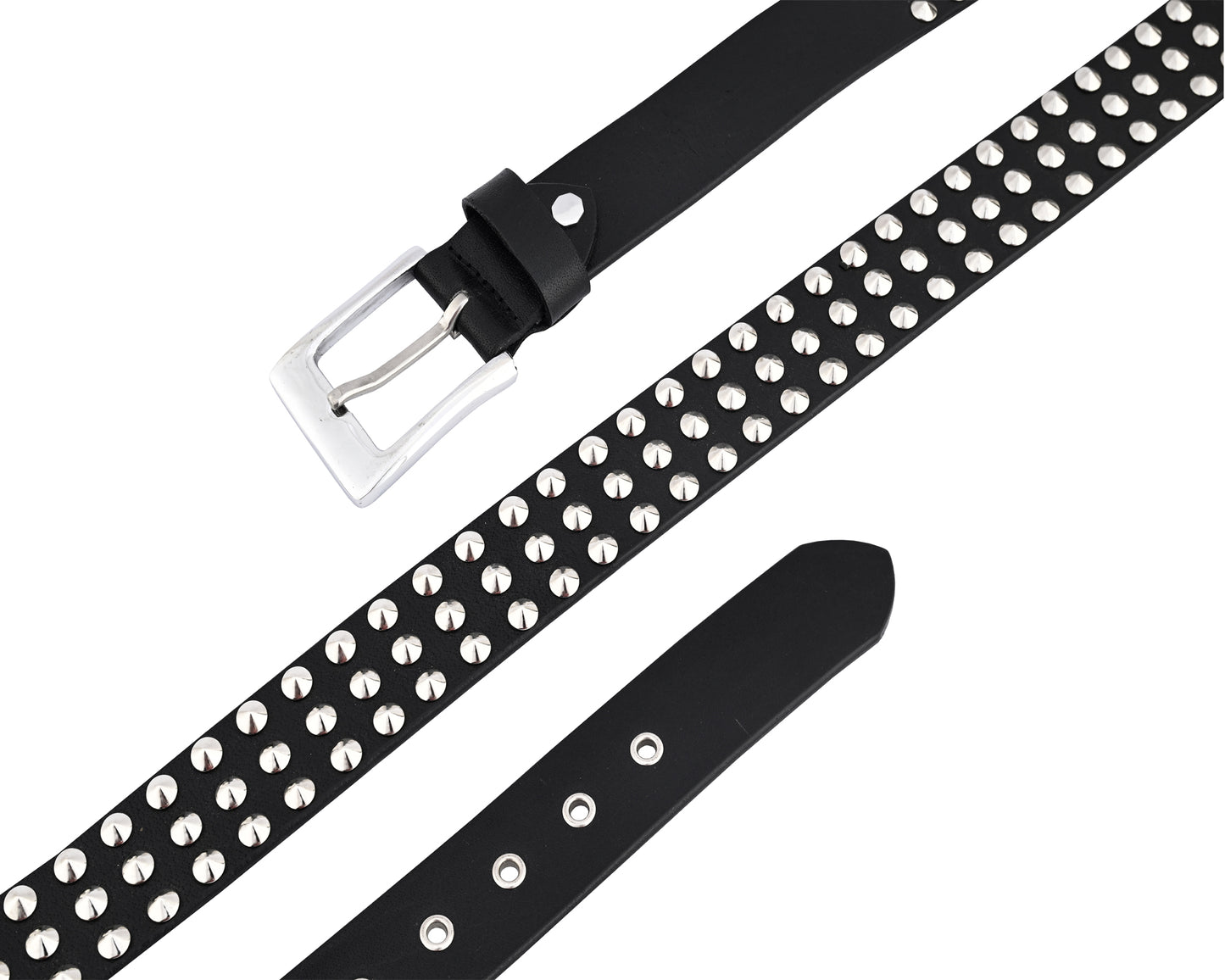 premium leather belts with round pyramids design & steel buckle for all