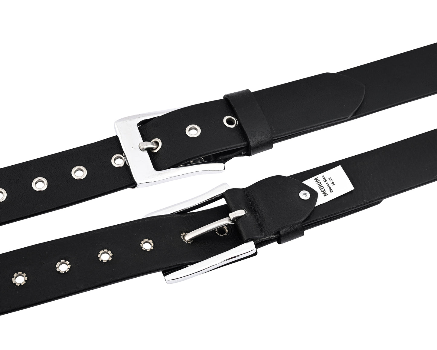 premium leather belts with round pyramids design & steel buckle for all