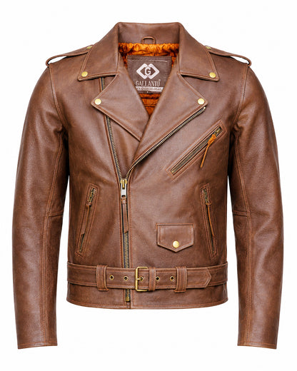 Terminator Style Mens Black Leather Marlon Brando Biker Motorcycle Jacket