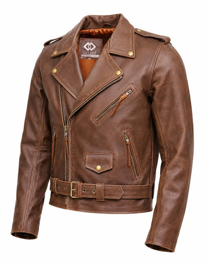 Terminator Style Mens Black Leather Marlon Brando Biker Motorcycle Jacket