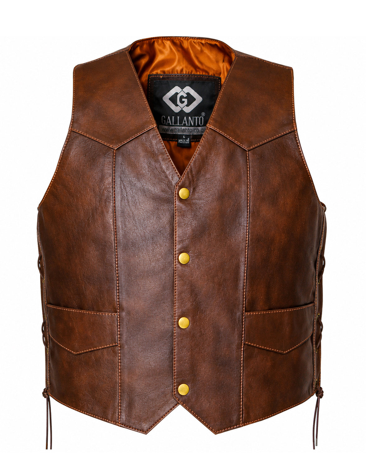 brown leather motorcycle vest with live to ride eagle design