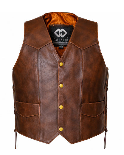 Brown Leather Motorcycle Vest with Live to Ride Eagle Design