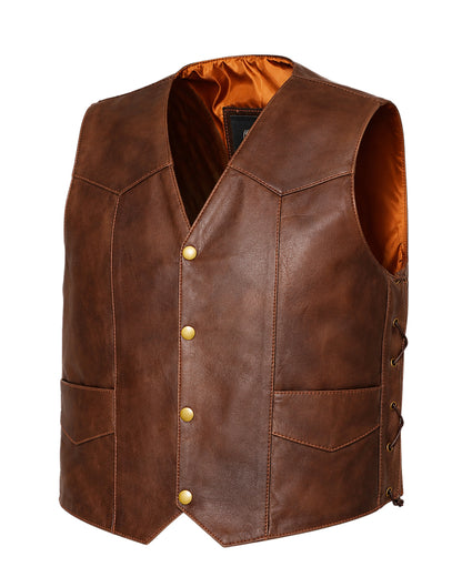 Brown Leather Motorcycle Vest with Live to Ride Eagle Design