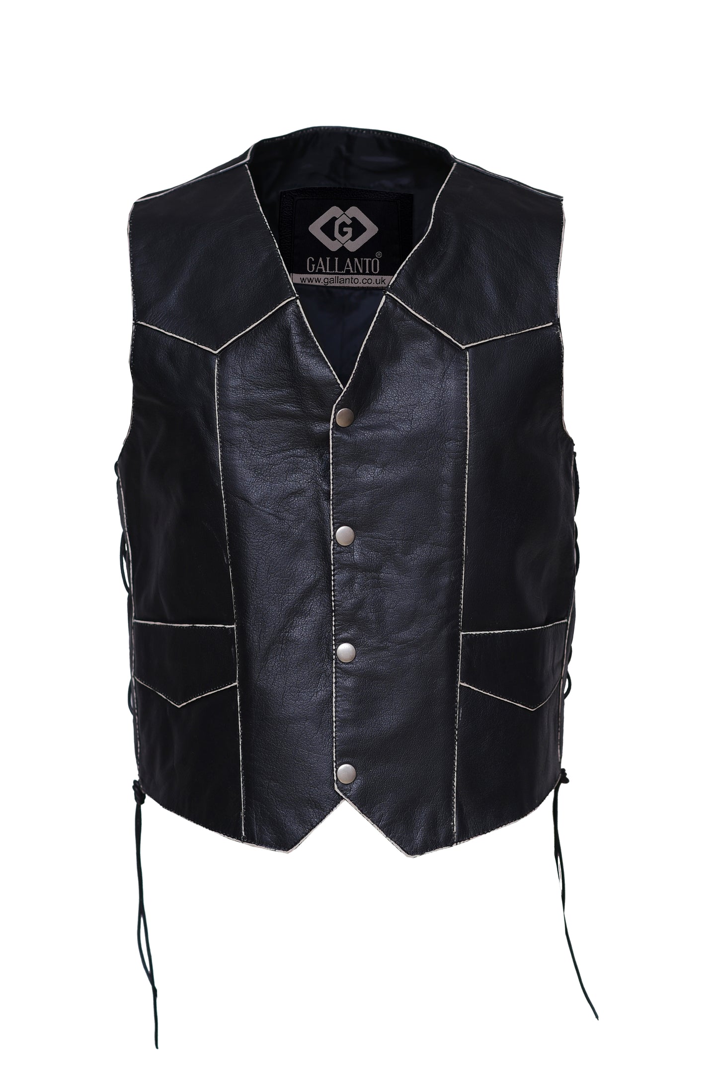 mens black distressed leather biker vest waistcoat with embossed flying skull
