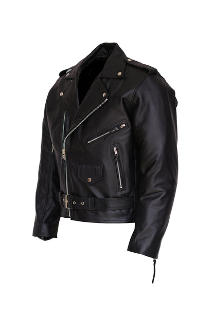 Men's Leather Jackets-Full Grain Cowhide Brando Biker Jacket