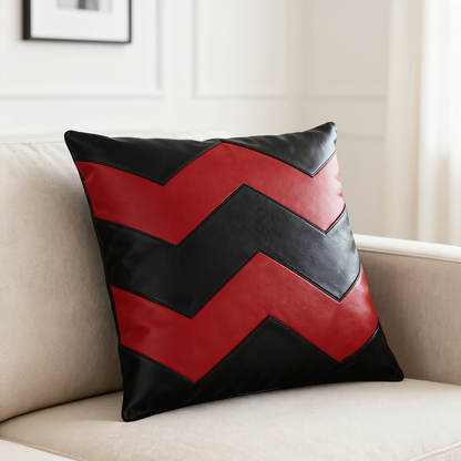 Set of 2  Leather Cushion Cover for Sofa in Zig Zag Design