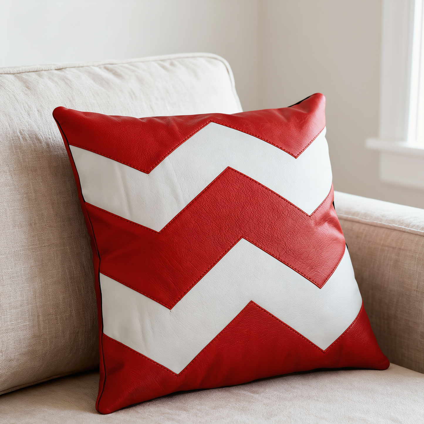 set of 2  leather cushion cover for sofa in zig zag design