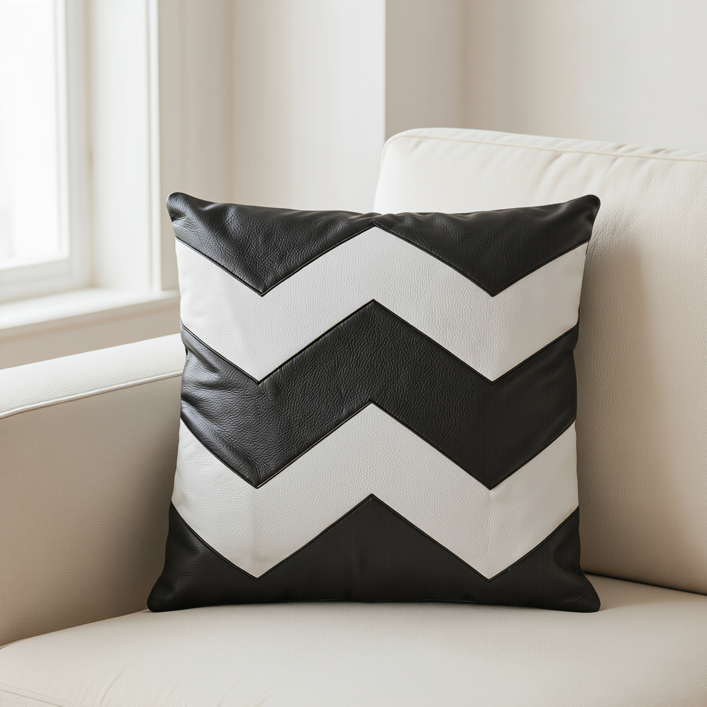 set of 2  leather cushion cover for sofa in zig zag design