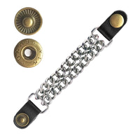 Antique S - Spring Snap Button Black Leather Silver Chain Vest Extender - 