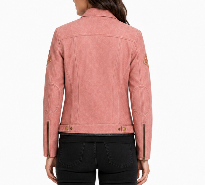 ladies premium real leather badges racing jacket in large size | heritage moto collection