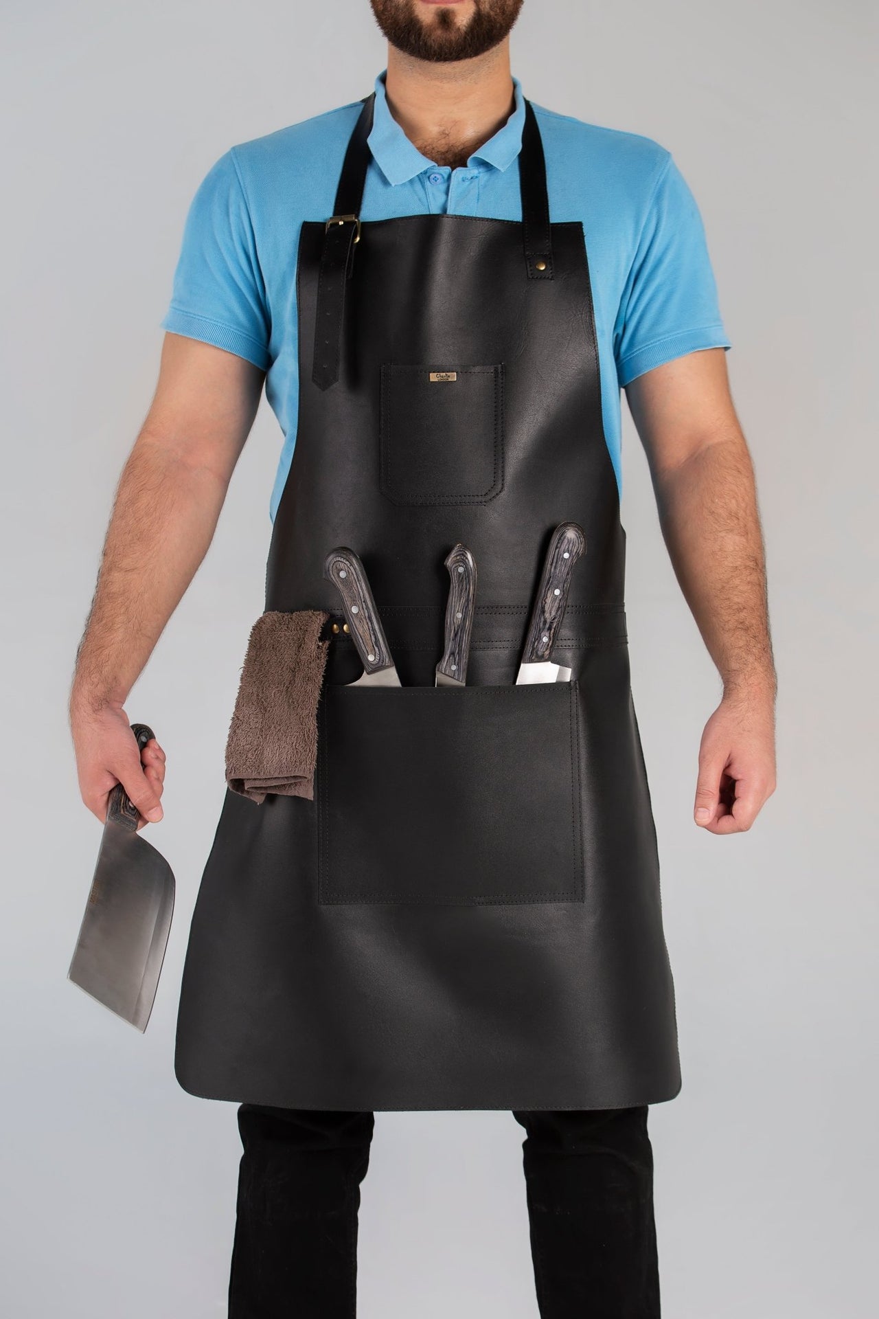 BBQ, Blacksmith, Grill, Woodwork, Chef, Butcher Canvas Apron with Leather Straps - 