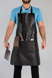BBQ, Blacksmith, Grill, Woodwork, Chef, Butcher Canvas Apron with Leather Straps - 