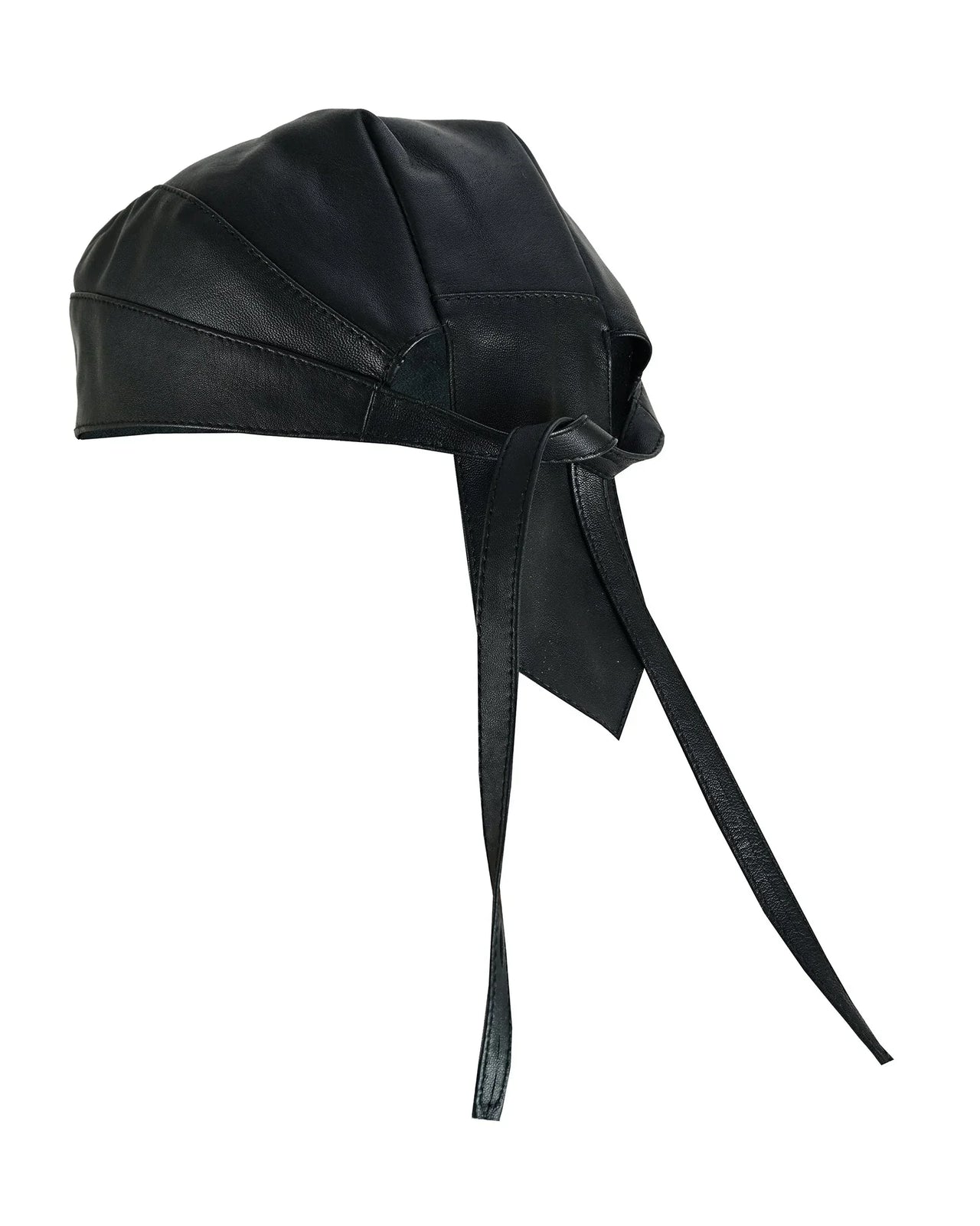 Biker Plain Black Leather Head wrap Motorcycle - 