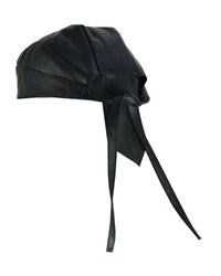 Biker Plain Black Leather Head wrap Motorcycle - 