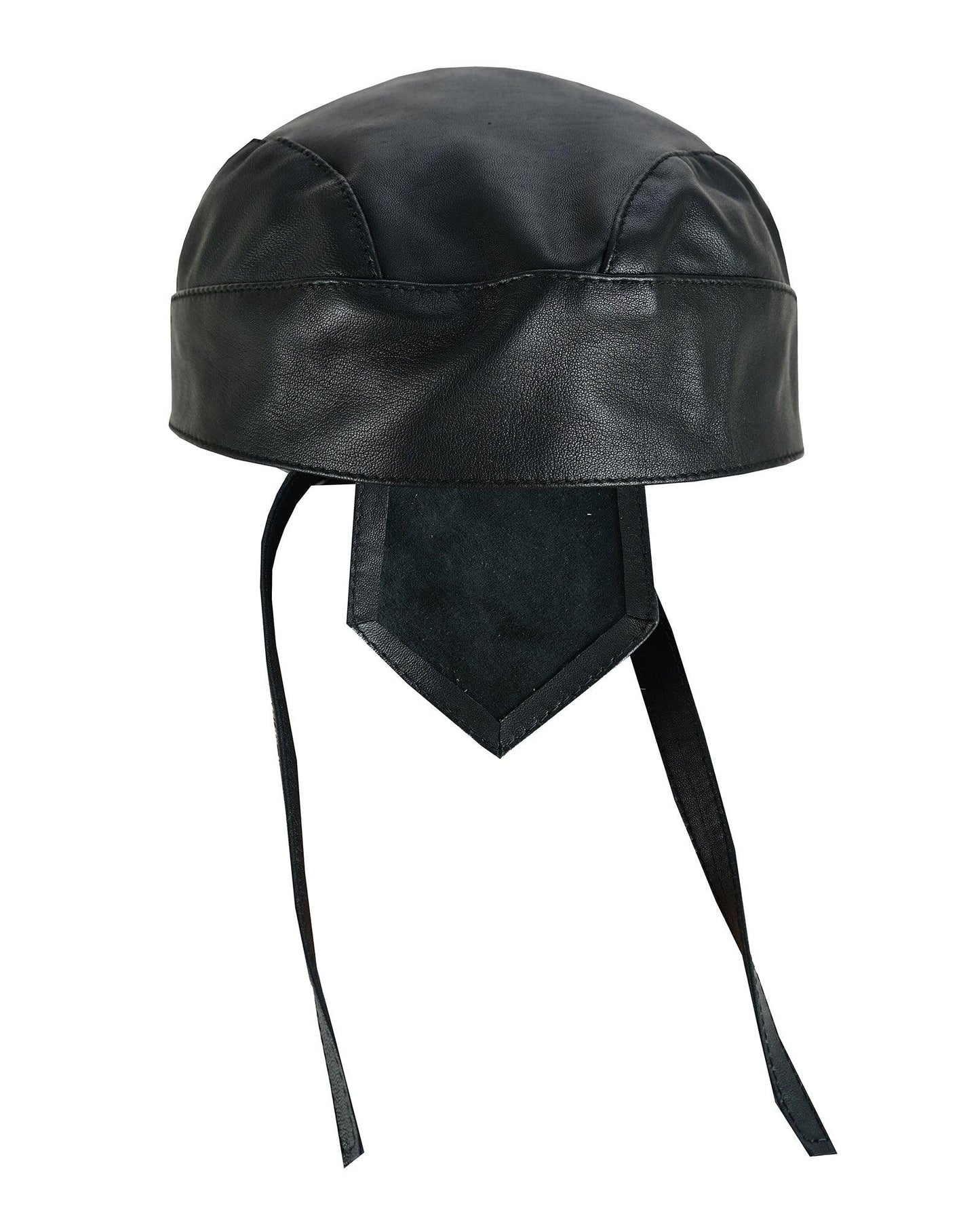 biker plain black leather head wrap motorcycle - 