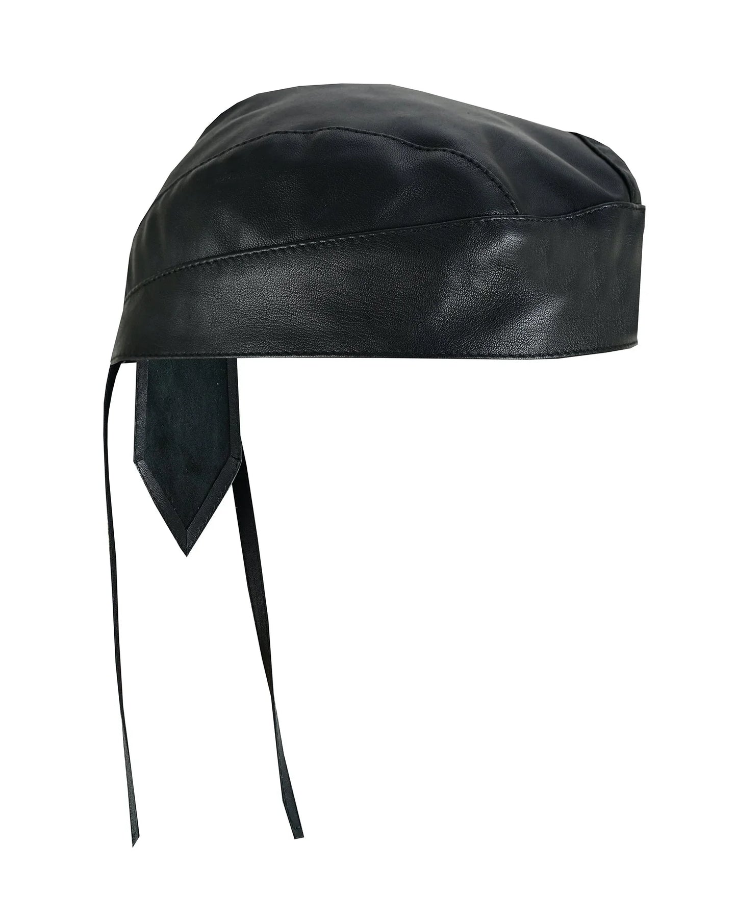 biker plain black leather head wrap motorcycle - 
