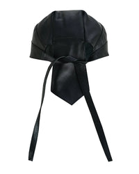 Biker Plain Black Leather Head wrap Motorcycle - 