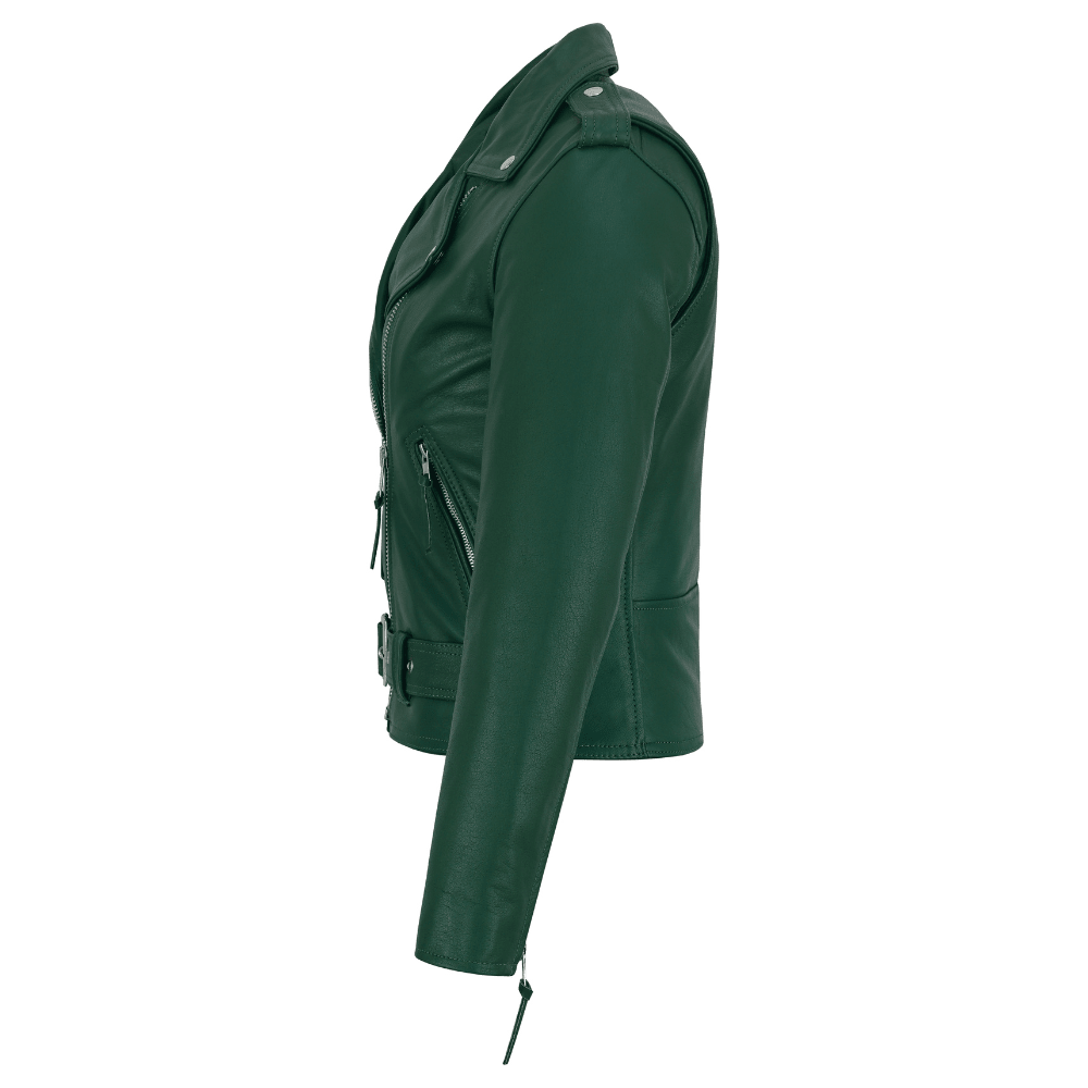 Black Classic Womens Brando Motorcycle Leather Jacket Ladies Biker Cowhide - 