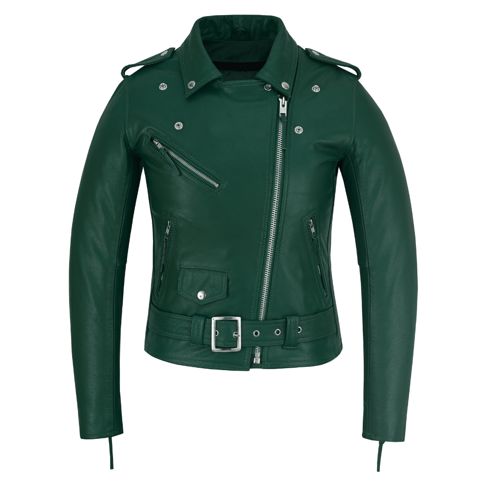 Black Classic Womens Brando Motorcycle Leather Jacket Ladies Biker Cowhide - 