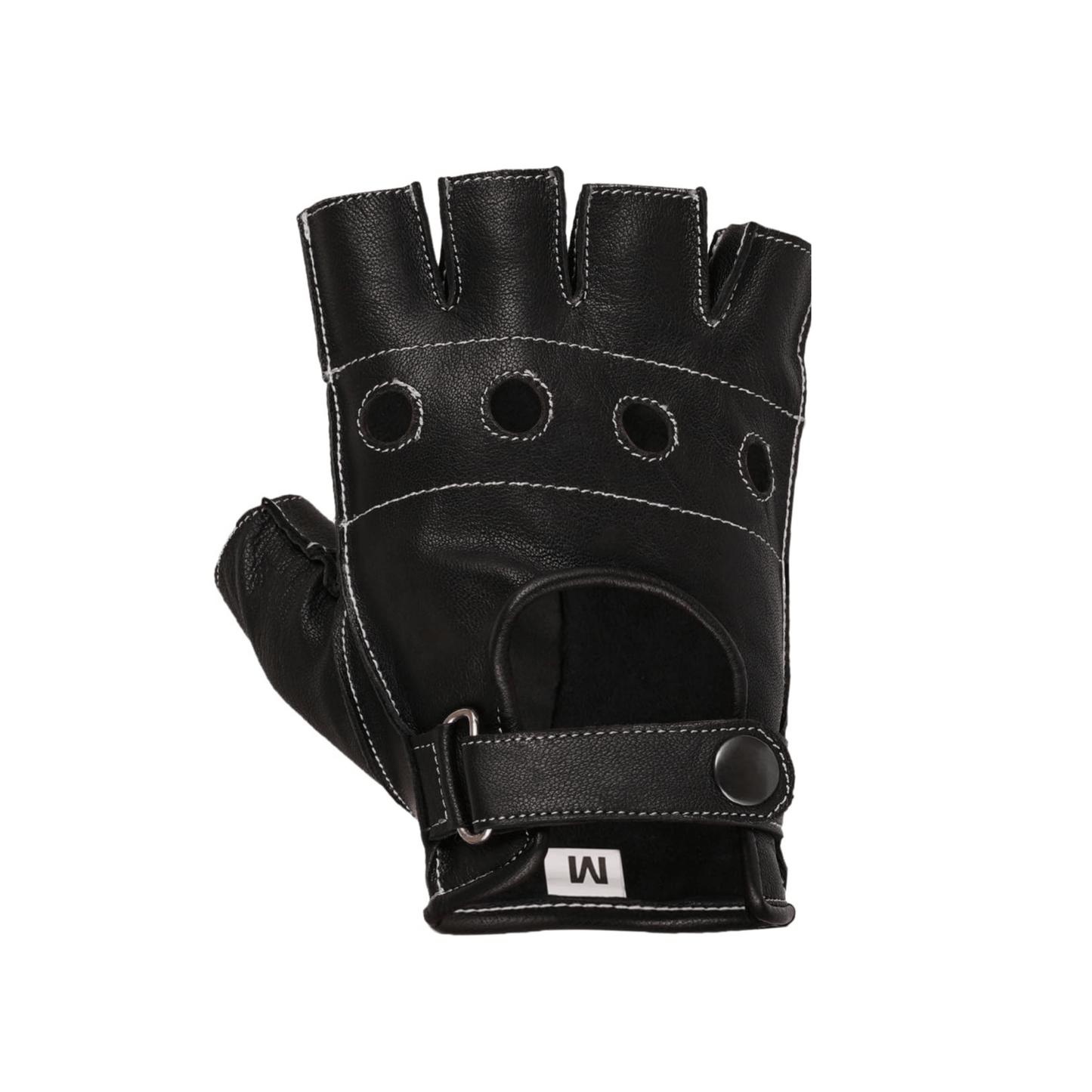 black leather white stitch unlined fingerless gloves - 