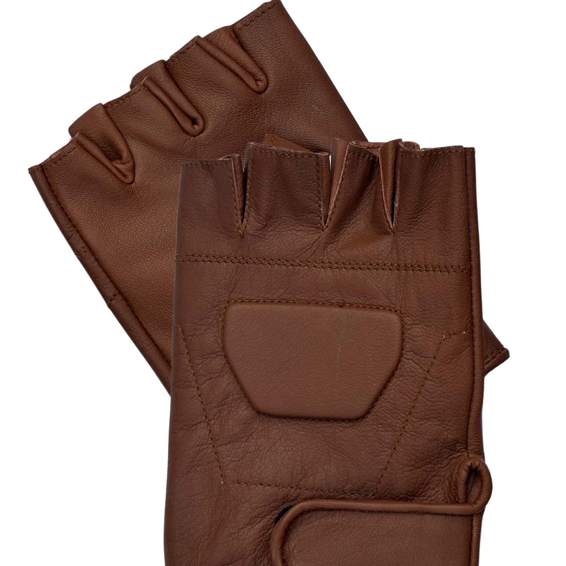 Black Premium Leather Padded Design Fingerless Gloves - 