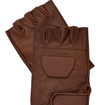 Black Premium Leather Padded Design Fingerless Gloves - 
