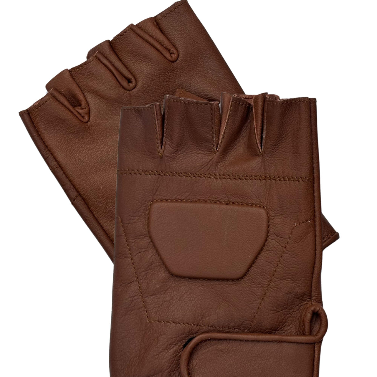 Black Premium Leather Padded Design Fingerless Gloves - 