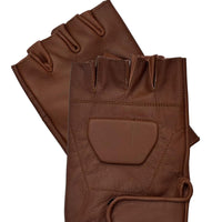 Black Premium Leather Padded Design Fingerless Gloves - 
