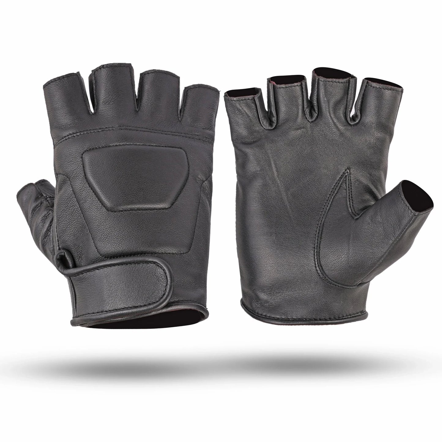 black premium leather padded design fingerless gloves - 